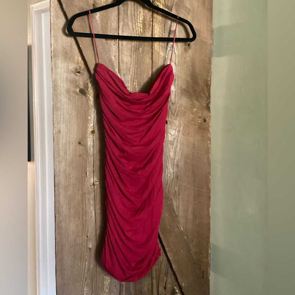 Red body on strapless dress